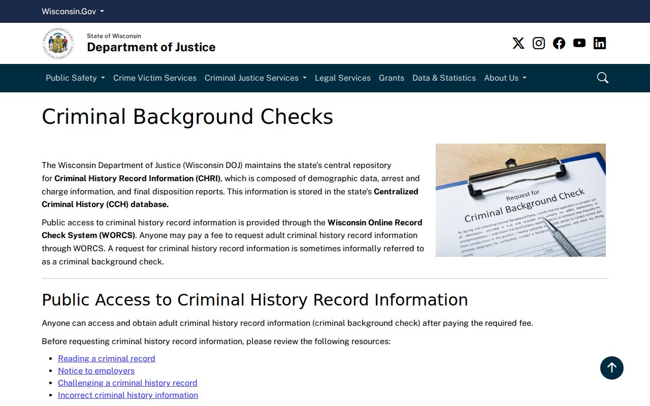 Wisconsin DOJ explanation for Marquette County criminal history checks