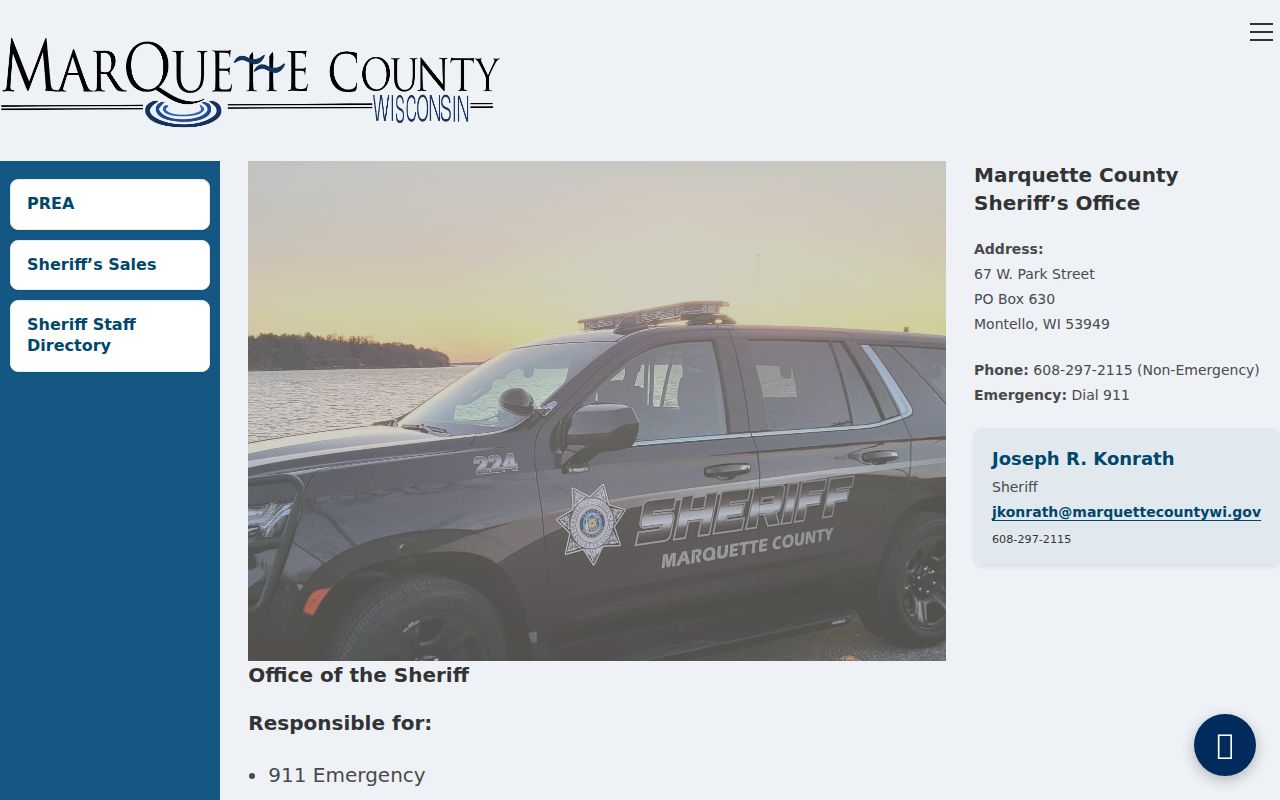 Marquette County Sheriff page for arrest and jail criminal records