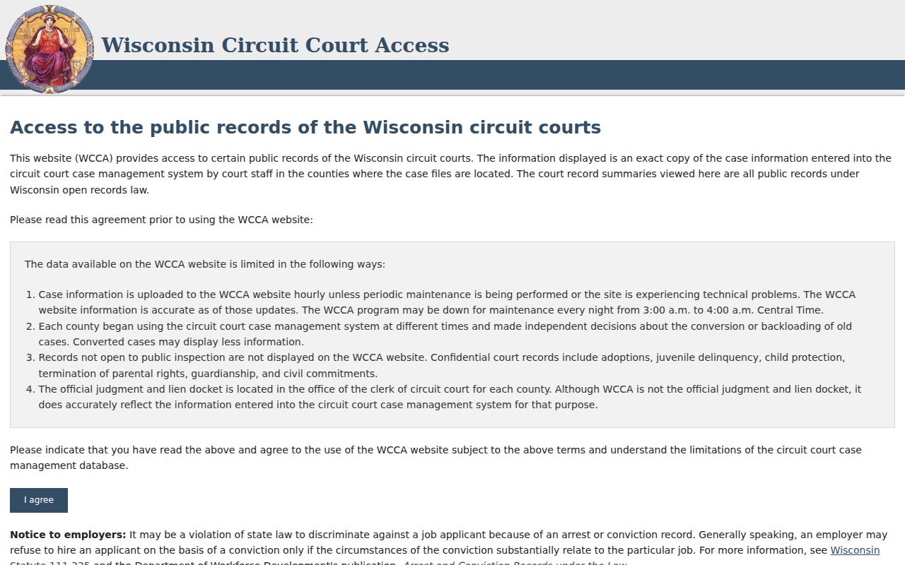 WCCA interface for Marquette County criminal court records
