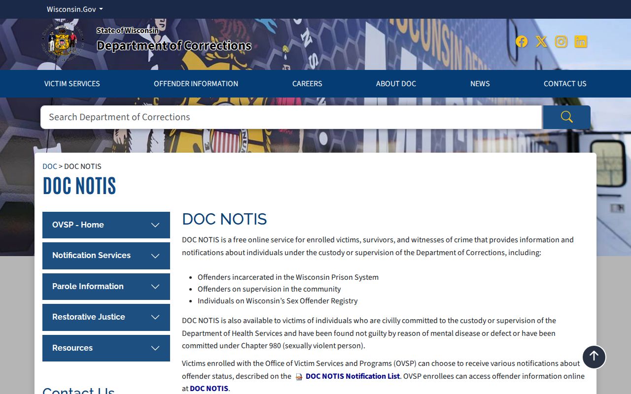 Wisconsin DOC NOTIS information for Marquette County victims and witnesses